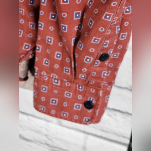 Gap 1969 XL Tall Red Geometric Heavyweight Button Down Shirt Cotton - Picture 4 of 7
